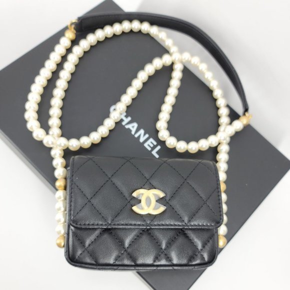 Chanel Mini Clutch Bag Flap Card Holder with pearls chain NEW - Picture 2 of 14